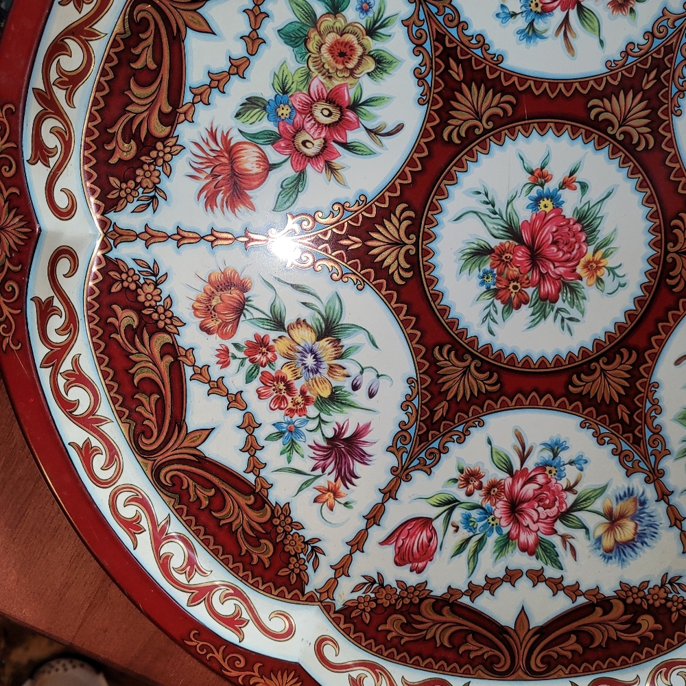 Vintage 1971 Daher Decorated Ware Round Metal Tray, Dutch Garden Floral Pattern - Picture 7 of 12